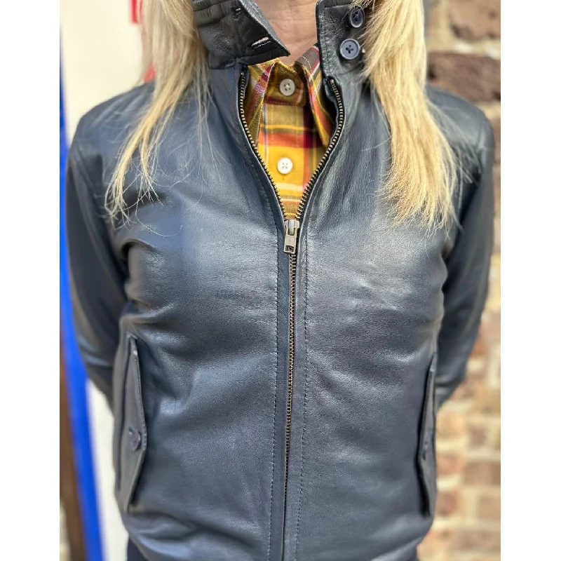 Modfather Clothing - Women's Dark Navy Leather - Harrington Jacket