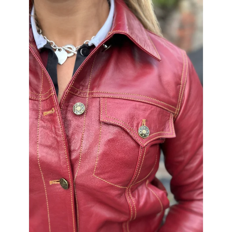 Modfather Clothing - Women's Burgundy Leather - Trucker Jacket