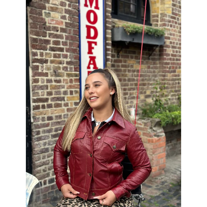 Modfather Clothing - Women's Burgundy Leather - Trucker Jacket