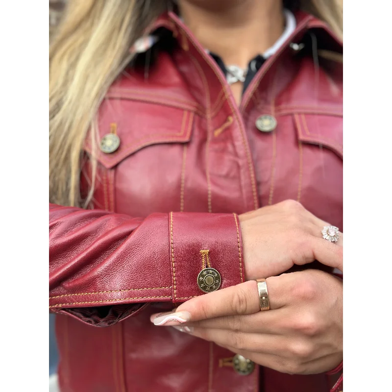 Modfather Clothing - Women's Burgundy Leather - Trucker Jacket