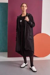 Naya Embossed Hooded Coat With Pocket