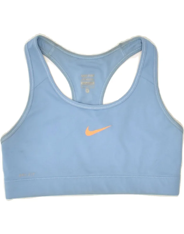 NIKE Womens Dri Fit Sport Bra Top UK 12 Medium Blue Polyester