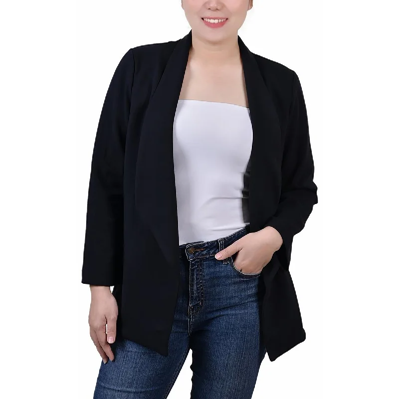 NY Collection Womens Solid Ponte Open-Front Blazer