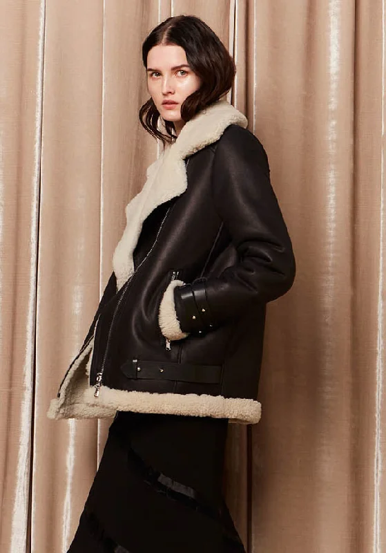 PACE SHEARLING MOTO JACKET, BLACK/WHITE