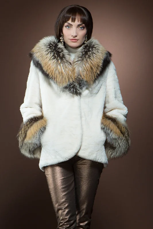 White Sheared Beaver and Fox Fur Jacket