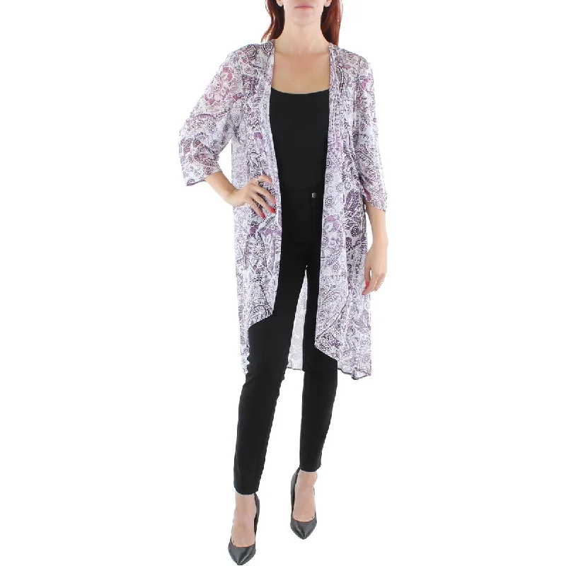 R&M Richards Womens Plus Mesh Printed Duster Blazer