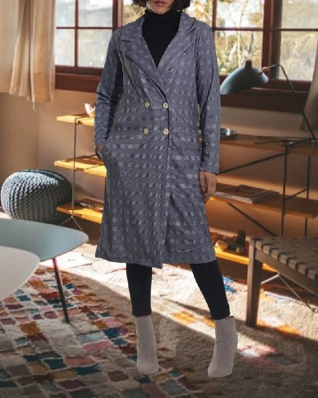 Grey Square Pattern Long Coat