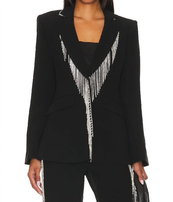 Rhinestone Fringe Embellished Cheyenne Blazer In Black