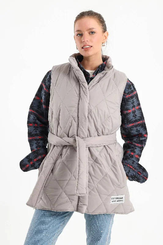 Silver Long Puffer Vest - Fit Freak