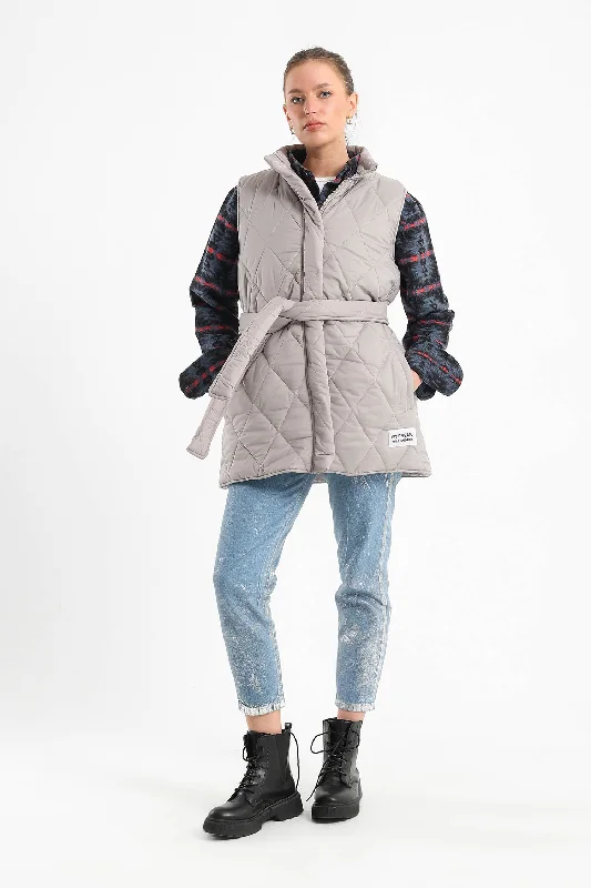 Silver Long Puffer Vest - Fit Freak