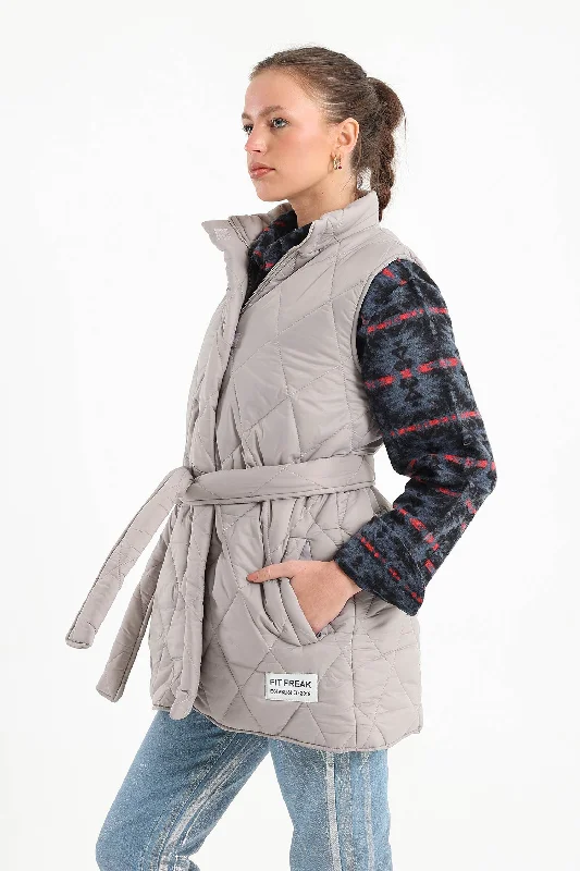 Silver Long Puffer Vest - Fit Freak