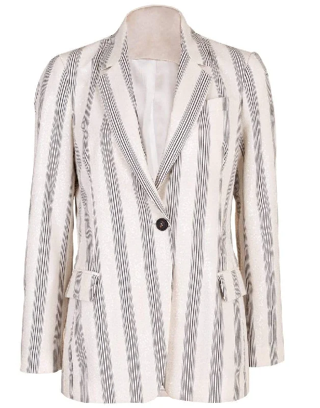 Striped Cotton Paillette Embroidered Blazer