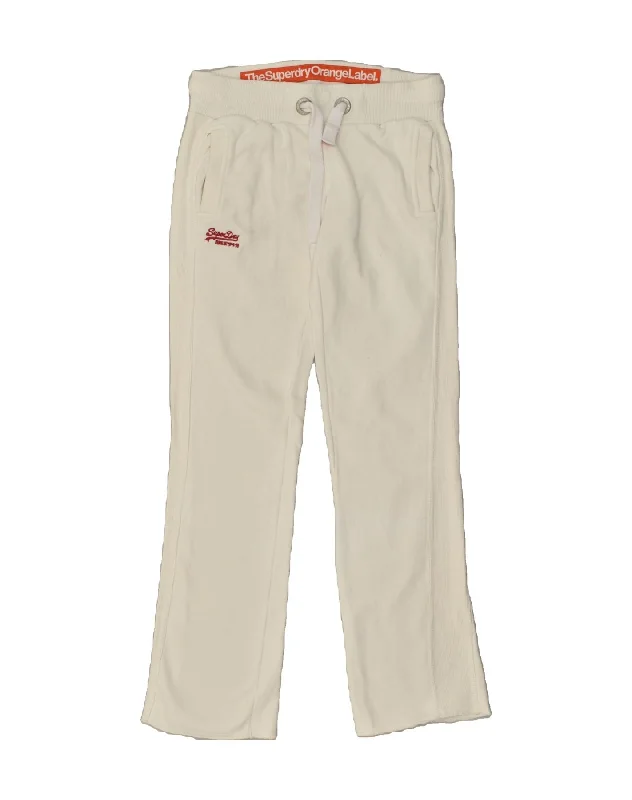 SUPERDRY Womens Slim Fit Tracksuit Trousers UK 10 Small White Cotton