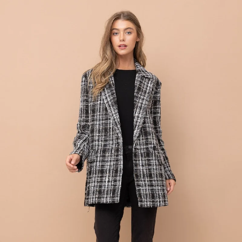 Tweed Long Blazer (Black + Grey)