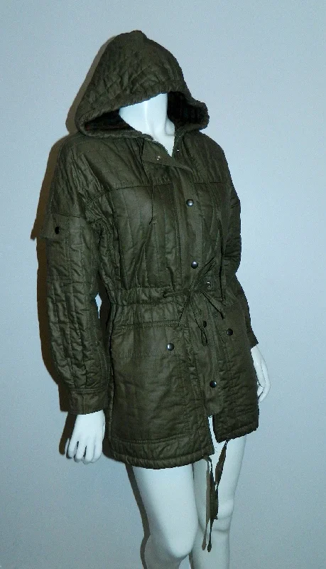 vintage 1970s quilted parka / olive Army coat Beged- Or Bis / coated cotton flannel lined XS