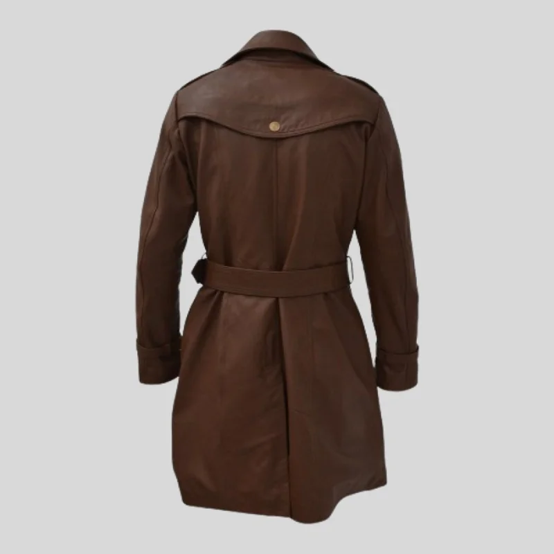 Women's Fashion Brown Trench Leather Coat