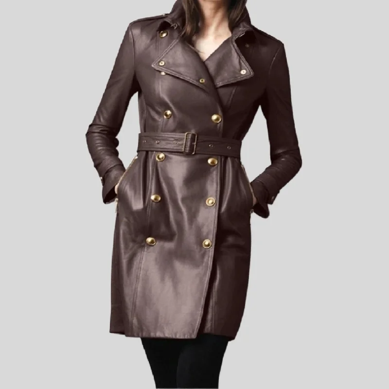 Women's Fashion Genuine Trench Leather Coat