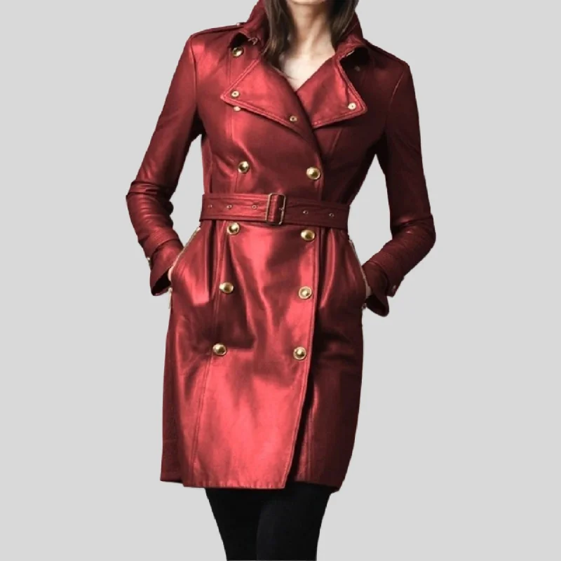 Women's Fashion Genuine Trench Leather Coat