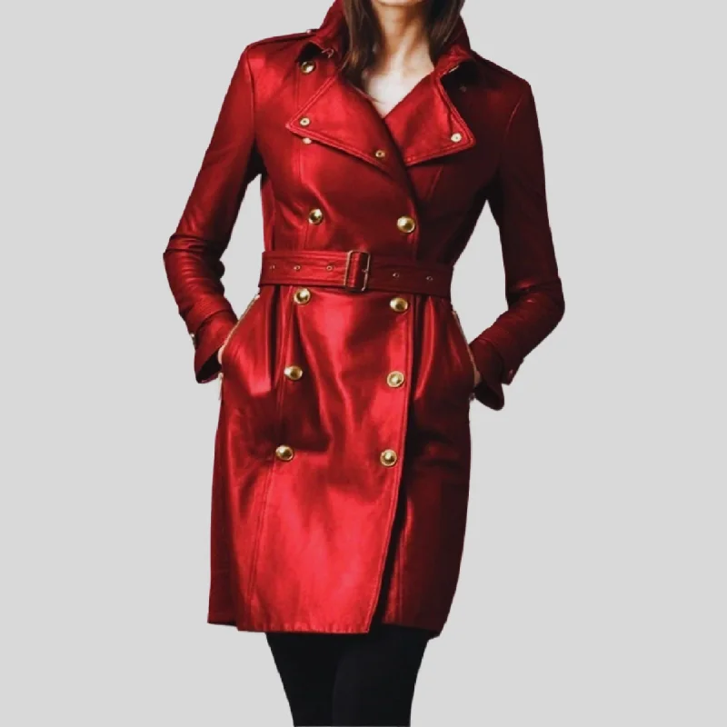 Women's Fashion Genuine Trench Leather Coat