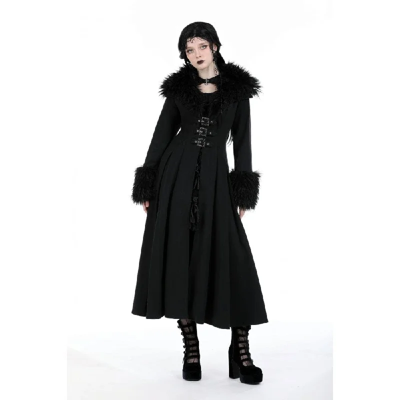 Women's Gothic Buckle Draped Coat with Faux Fur Collar