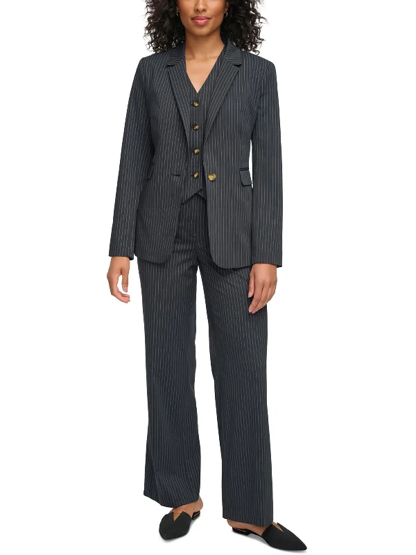 Womens Pinstripe Office Wear One-Button Blazer