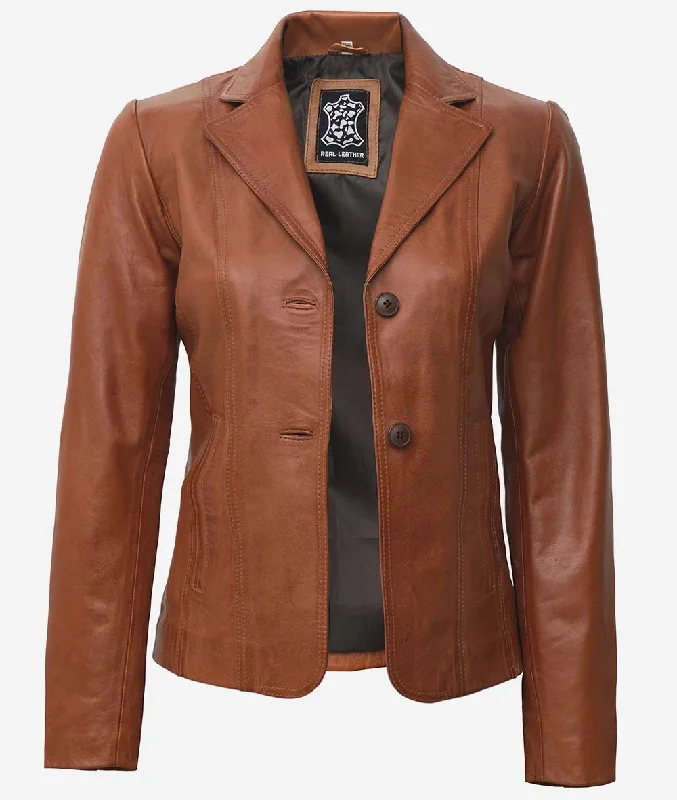 Womens Two Button Brown Leather Blazer