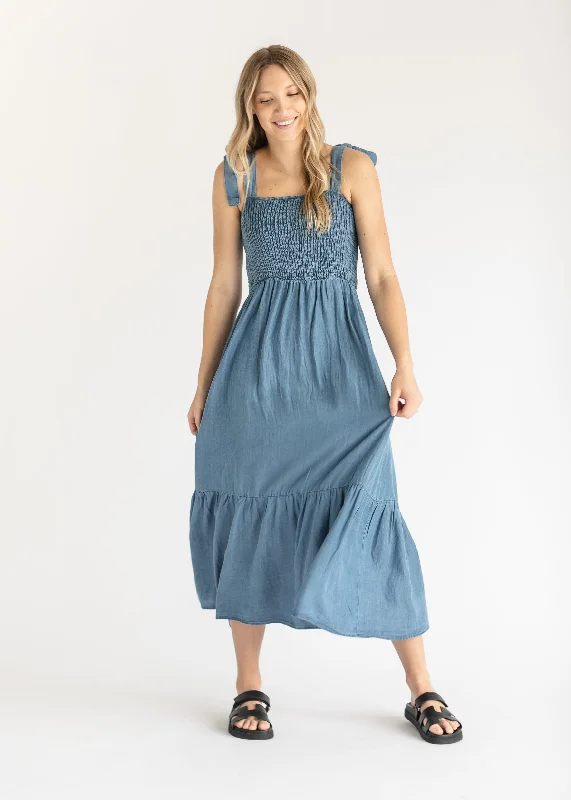 Addy Smocked Chambray Midi Dress - FINAL SALE