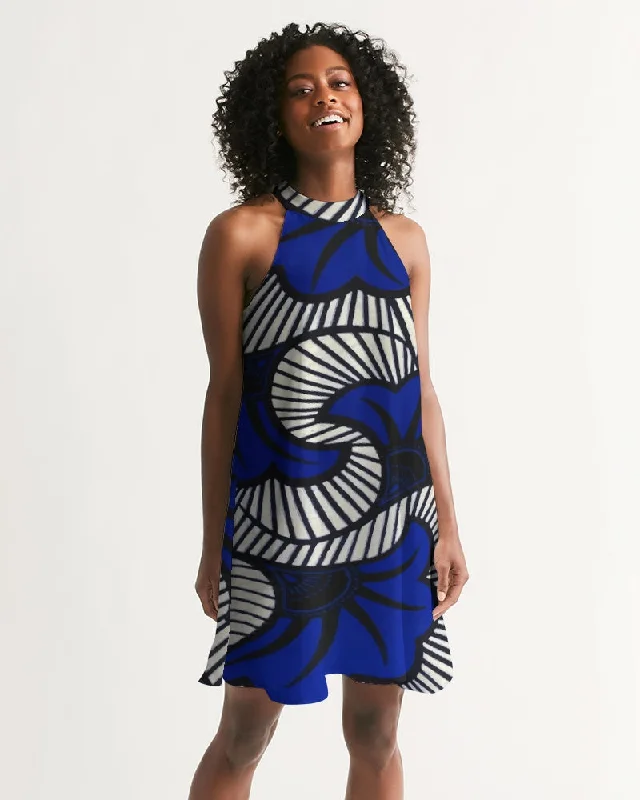 AKH African Fleurs Bleues Women's Halter Dress