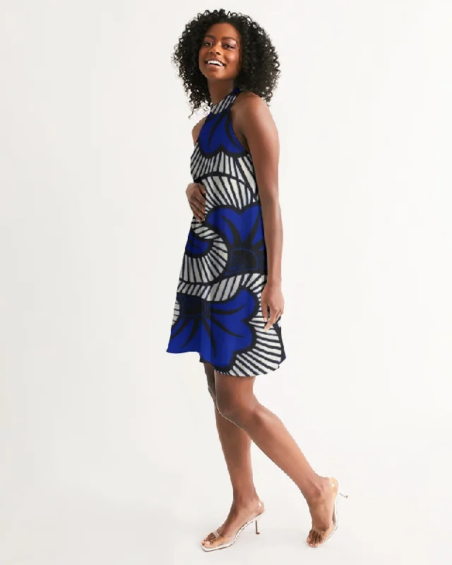 AKH African Fleurs Bleues Women's Halter Dress