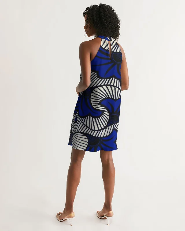 AKH African Fleurs Bleues Women's Halter Dress