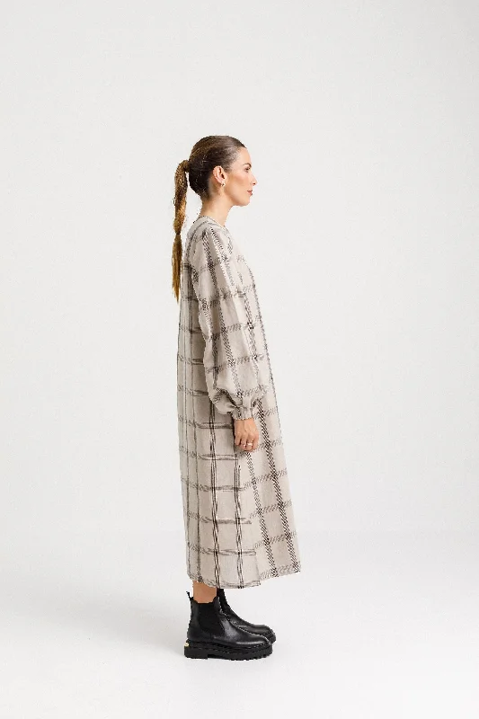 Billowing Dress - Oat Plaid