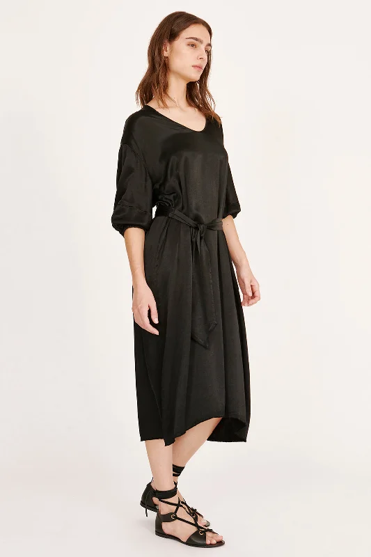 Pebble Satin Black Ventura Dress