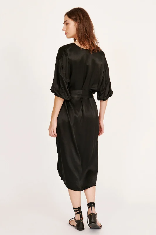 Pebble Satin Black Ventura Dress