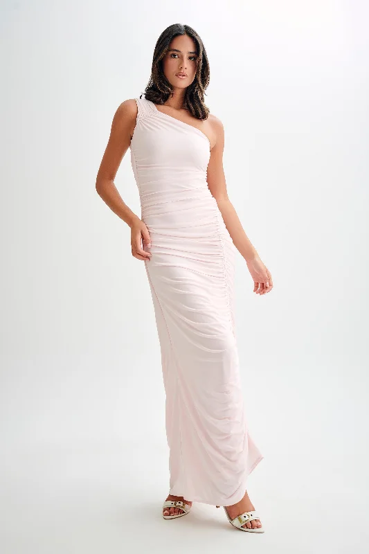 Capri Gathered Slinky Maxi Dress - Powder Pink