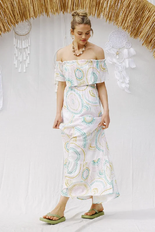 Circle in the Sand Off Shoulder Maxi dress