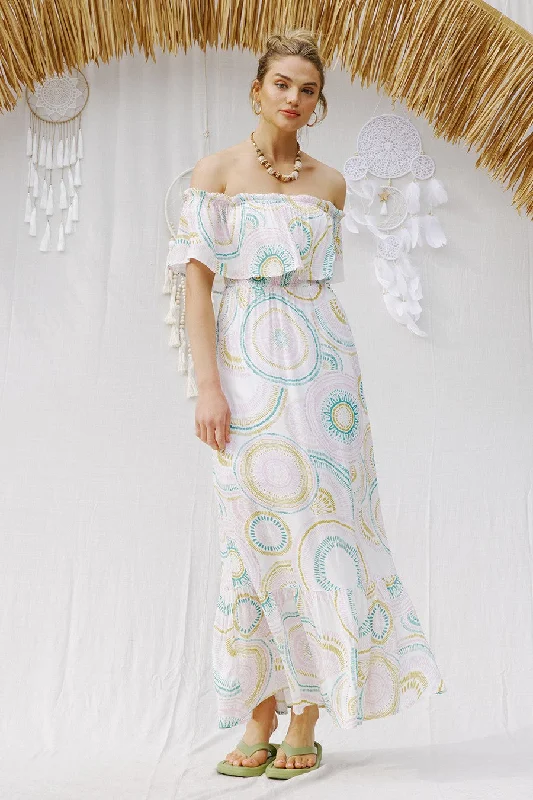 Circle in the Sand Off Shoulder Maxi dress