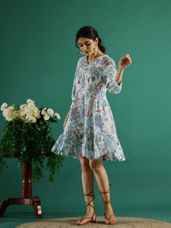 Floral Printed Cotton Dress for Women