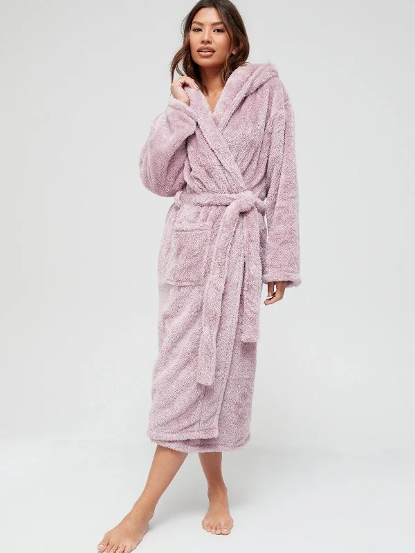 Longline Hooded Dressing Gown - Heather. UK M **** Ref V75D