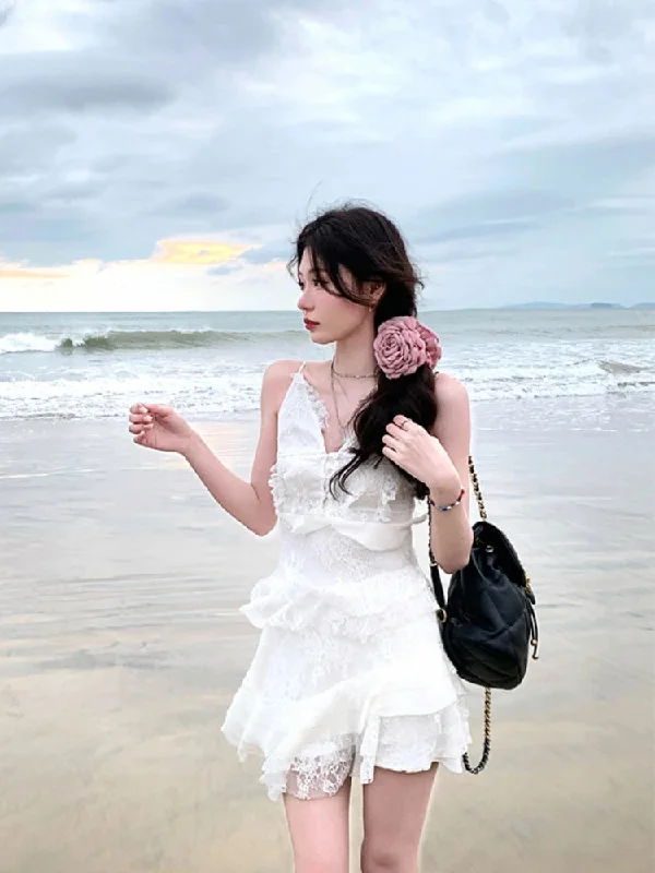 Lunivop Beach Style Whit V-Neck Dress Even Party Female Elegant 2000s Vintage Clothing Korean Fashion Y2k Mini Dress Women Summer Boho