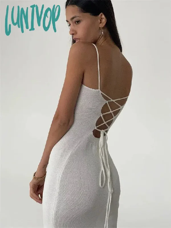 Lunivop Sexy Backless Bandage Knitted Dress Elegant Outfits for Women Sleeveless Club Party Birthday Slip Dresses Clothes Dressfor Women