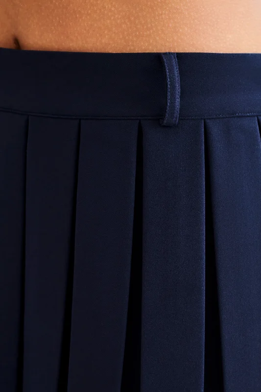 Mura Pleated Mini Skirt - Navy