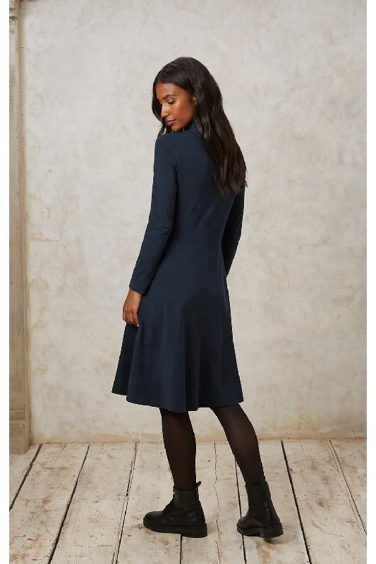 PEOPLE TREE - Sophie Turtleneck Skater Dress in Navy