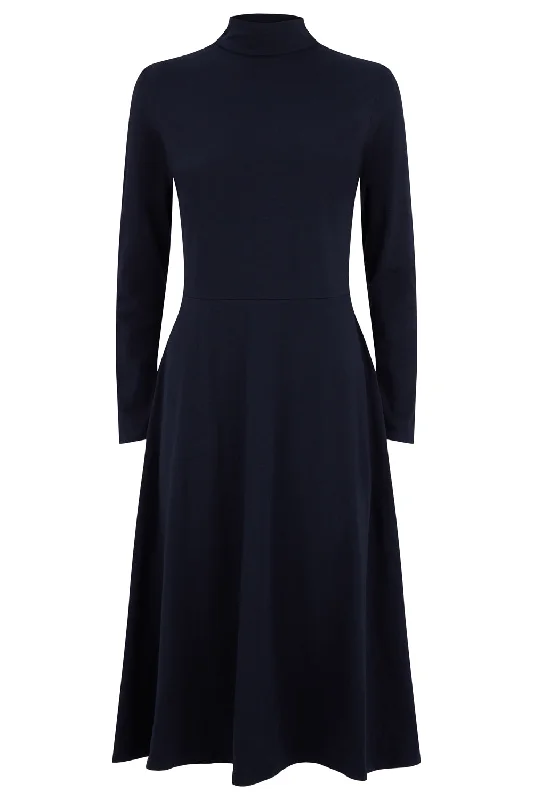 PEOPLE TREE - Sophie Turtleneck Skater Dress in Navy