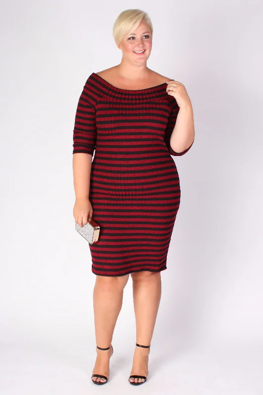 Off Shoulder BodyCon Dress - Red