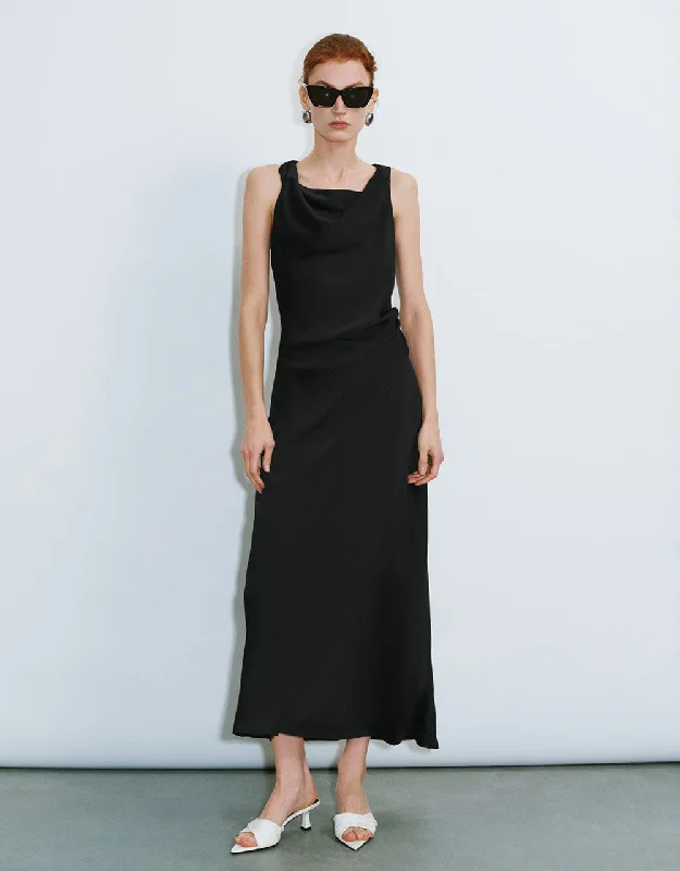 Sleeveless Cowl Neck A-Line Dress