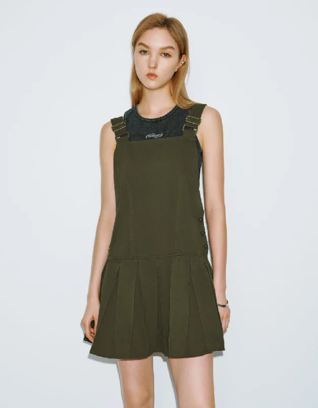 Sleeveless Square-cut Collar Pleated A-Line Dress