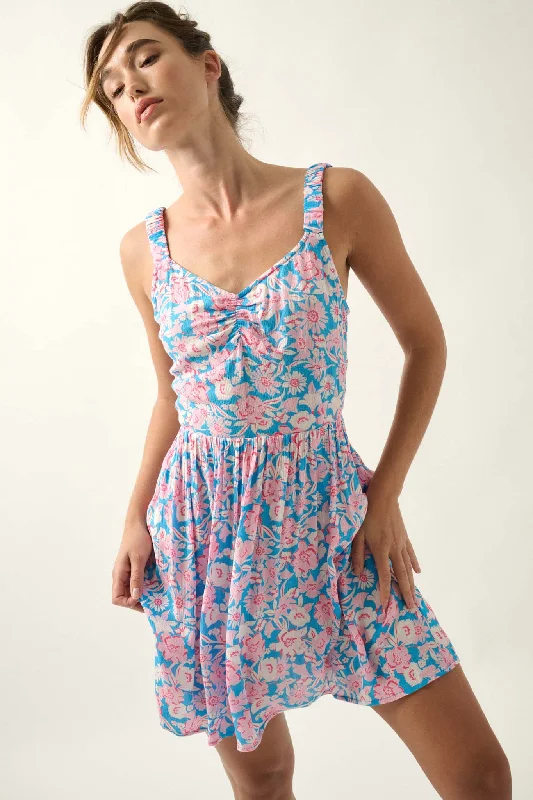 Sunny Saint-Tropez Floral Crepe Mini Sundress