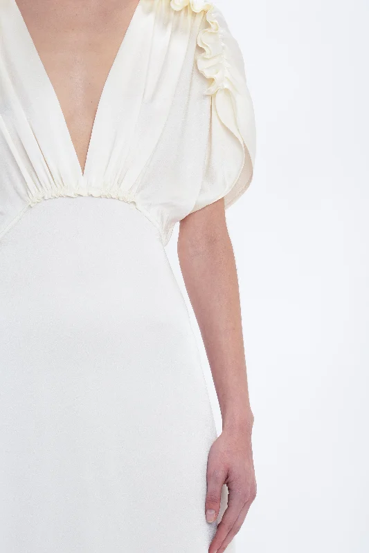 Exclusive V-Neck Ruffle Midi Dress In Ivory