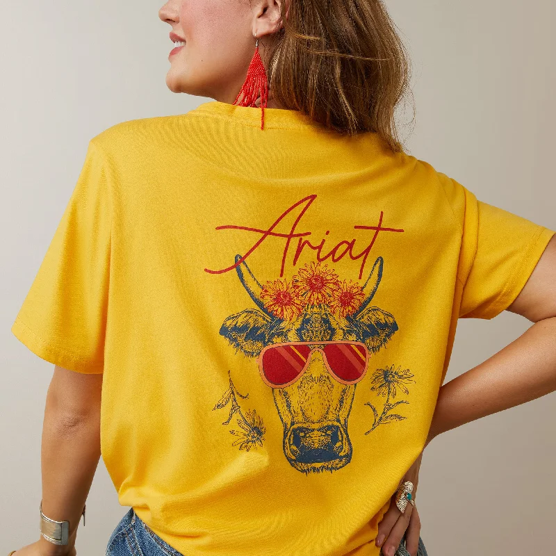 10043812 Ariat Wms Real Cool Cow SS Tee Yolk Yellow