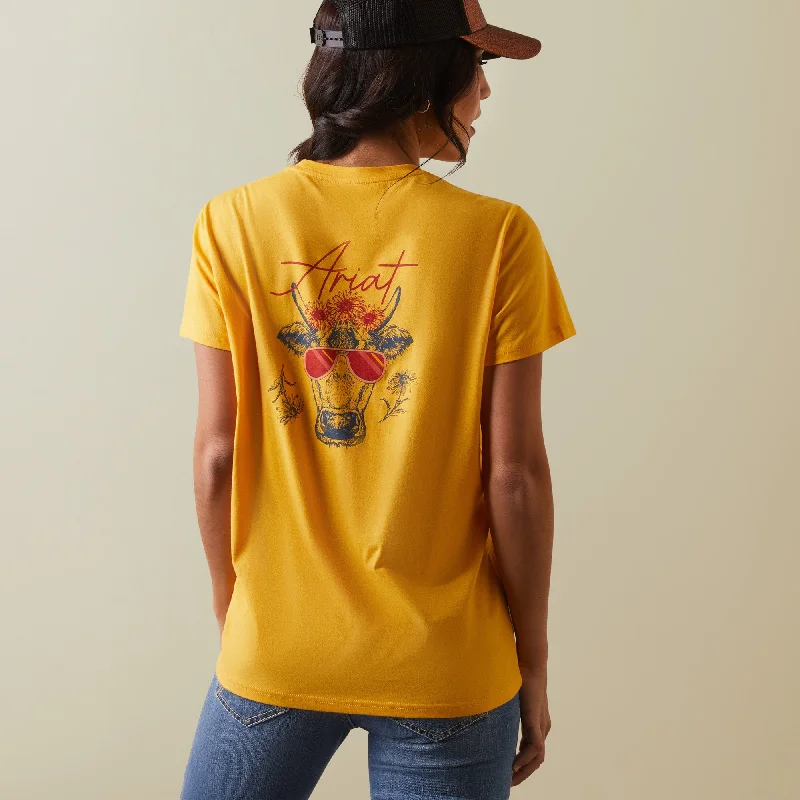 10043812 Ariat Wms Real Cool Cow SS Tee Yolk Yellow